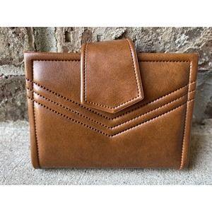 Vintage Star Brand Brown + Gold Tone Faux Leather Kiss Lock Wallet Coin Purse